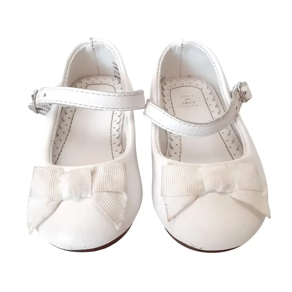 Janie & Jack Girls 11 JJ Easter White Mary Janes Top Strap Kids Leather Flats